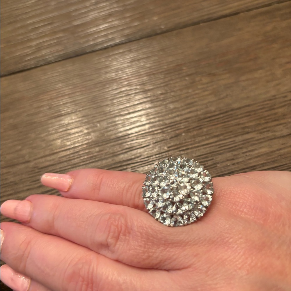 Dazzling Silver Statement Ring With Sparkling Sto… - image 8